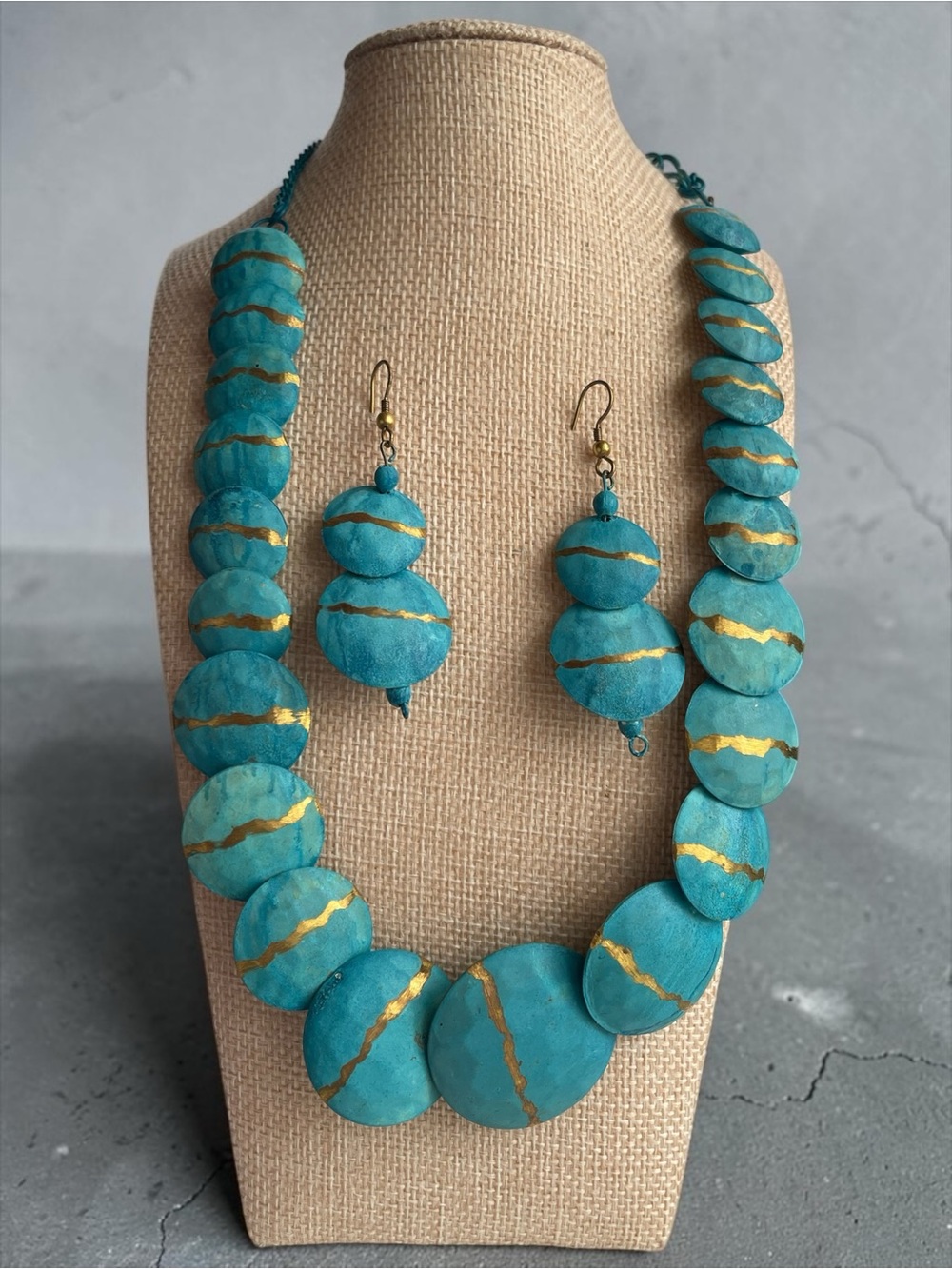 Made In India Blue Paper Bead Necklace & Earring Set